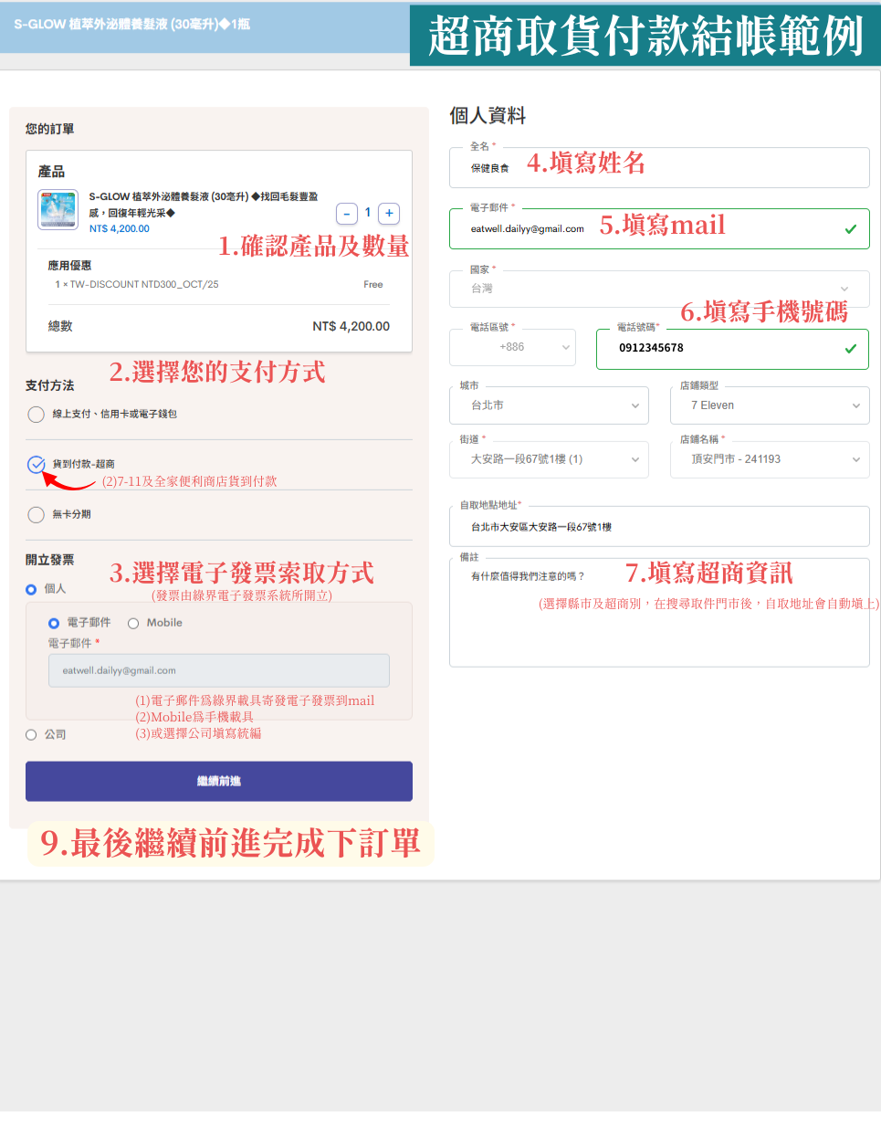 超商貨到付款結帳範例